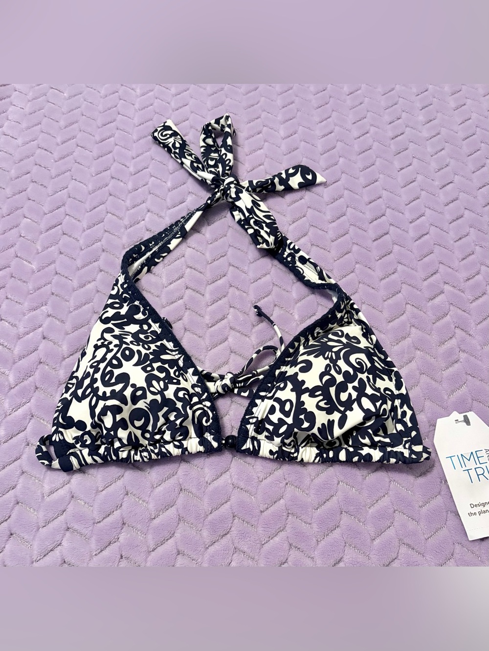 NWT Time and Tru Navy and White Patterned Triangle Bikini Top